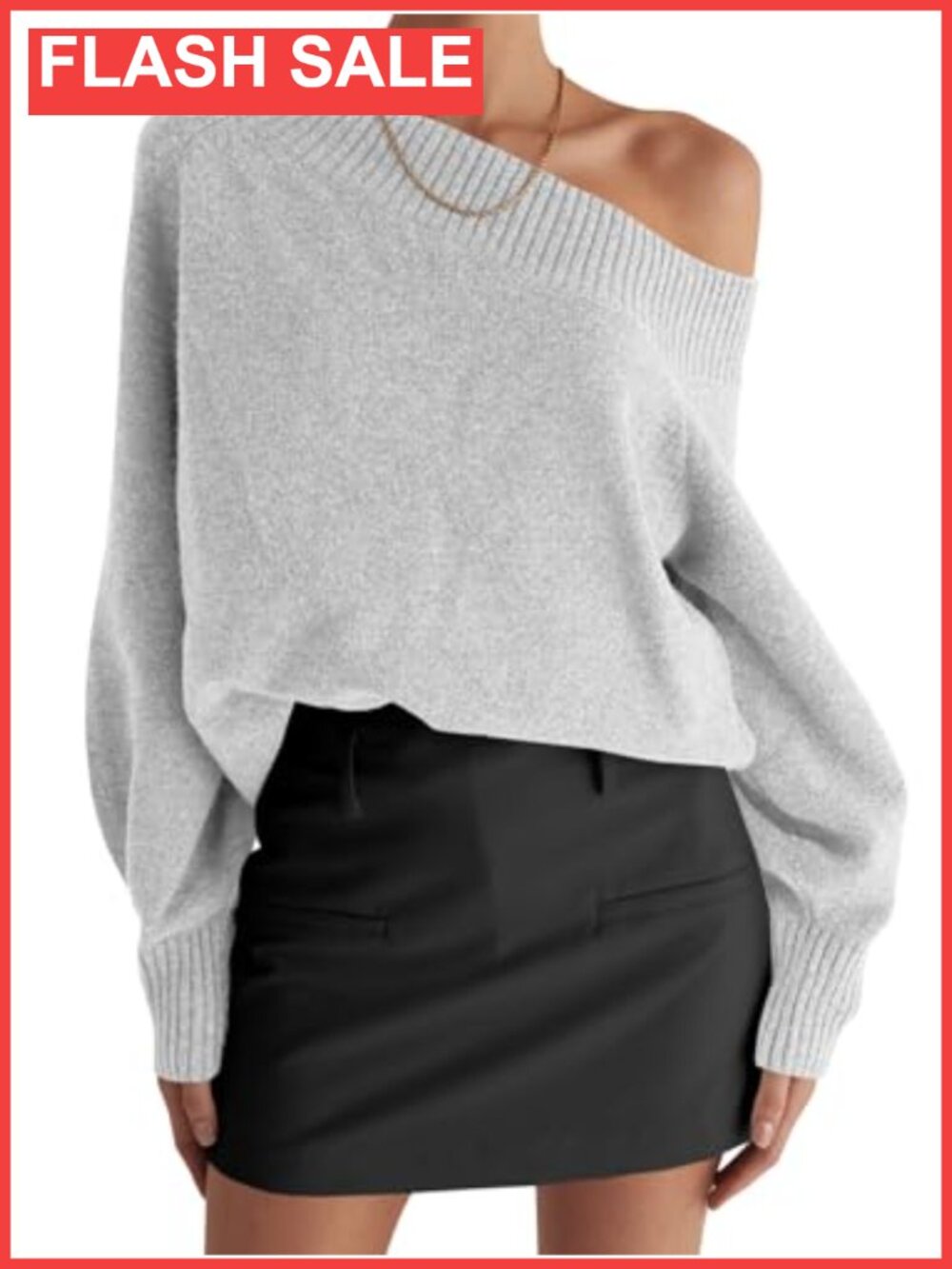 Off The Shoulder Knit Sweater Boat Neck Long Sleeve Loose Fit Pullover